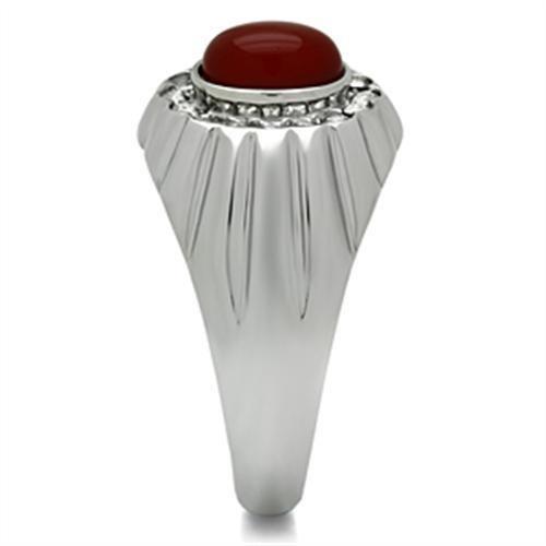 TK372 - High polished (no plating) Stainless Steel Ring with Semi-Precious Onyx in Siam