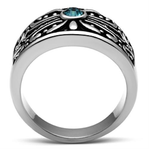 TK377 - High polished (no plating) Stainless Steel Ring with Top Grade Crystal  in Capri Blue