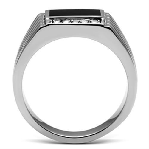 TK386 - High polished (no plating) Stainless Steel Ring with Top Grade Crystal  in Clear