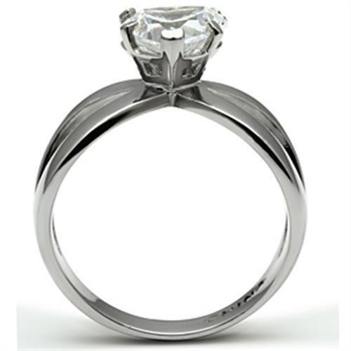 TK390 - High polished (no plating) Stainless Steel Ring with AAA Grade CZ  in Clear