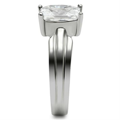 TK391 - High polished (no plating) Stainless Steel Ring with AAA Grade CZ  in Clear