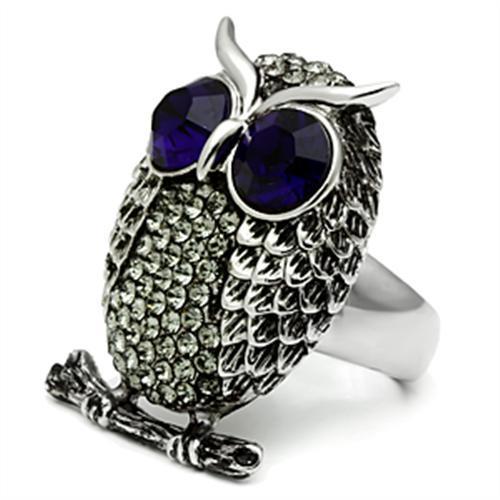 TK399 - High polished (no plating) Stainless Steel Ring with Top Grade Crystal  in Amethyst