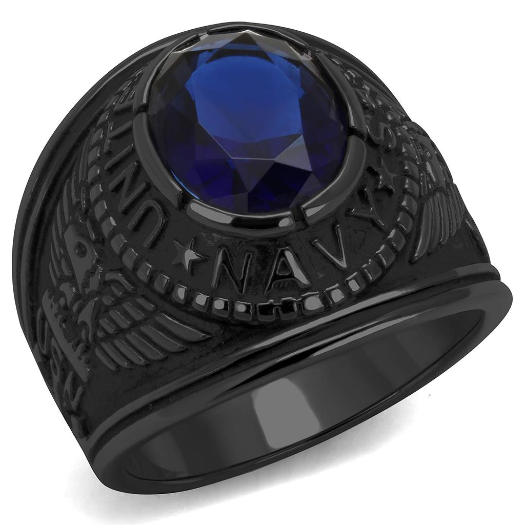 TK414707J - IP Black(Ion Plating) Stainless Steel Ring with Synthetic Synthetic Glass in Sapphire