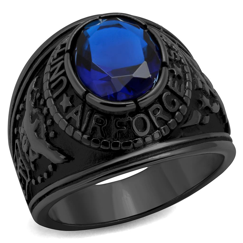 TK414708J - IP Black(Ion Plating) Stainless Steel Ring with Synthetic Synthetic Glass in Sapphire