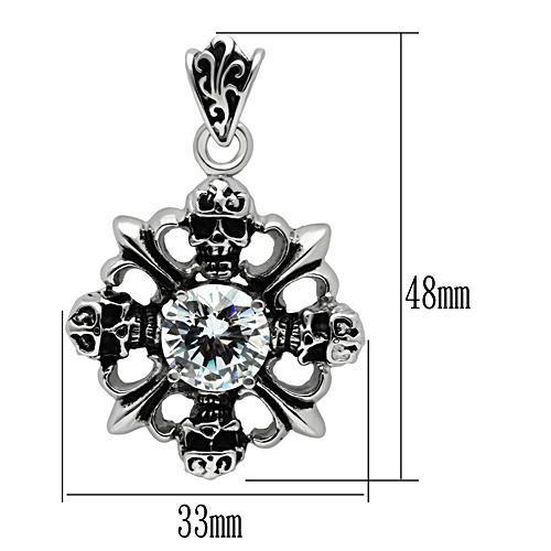TK454 - High polished (no plating) Stainless Steel Chain Pendant with AAA Grade CZ in Clear