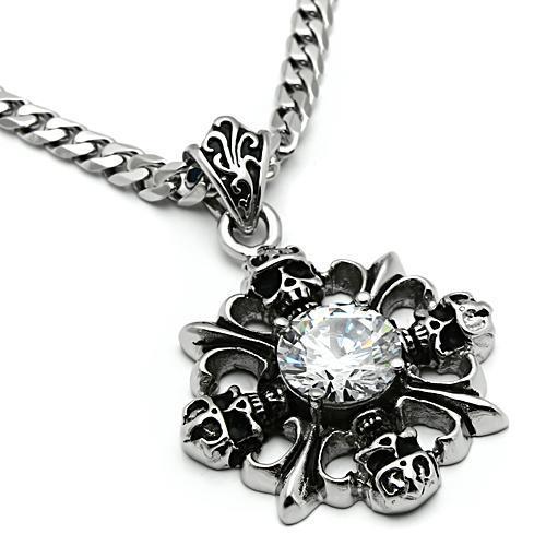 TK454 - High polished (no plating) Stainless Steel Chain Pendant with AAA Grade CZ  in Clear