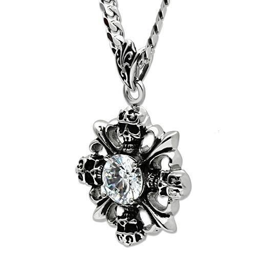 TK454 - High polished (no plating) Stainless Steel Chain Pendant with AAA Grade CZ  in Clear