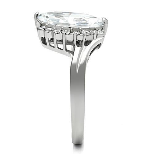 TK475 - High polished (no plating) Stainless Steel Ring with AAA Grade CZ  in Clear