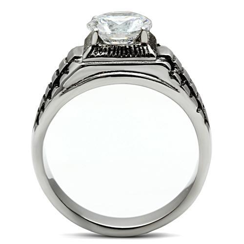 TK485 - High polished (no plating) Stainless Steel Ring with AAA Grade CZ  in Clear