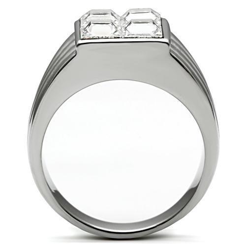 TK489 - High polished (no plating) Stainless Steel Ring with Top Grade Crystal  in Clear