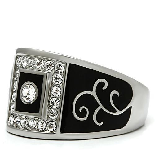 TK492 - High polished (no plating) Stainless Steel Ring with Top Grade Crystal  in Clear