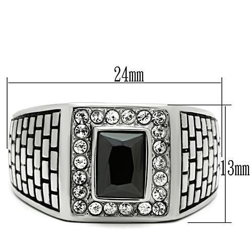 TK494 - High polished (no plating) Stainless Steel Ring with AAA Grade CZ  in Jet