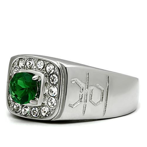 TK496 - High polished (no plating) Stainless Steel Ring with Synthetic Synthetic Glass in Emerald