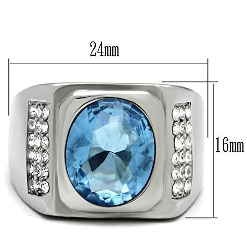 TK500 - High polished (no plating) Stainless Steel Ring with Synthetic Synthetic Glass in Light Sapphire