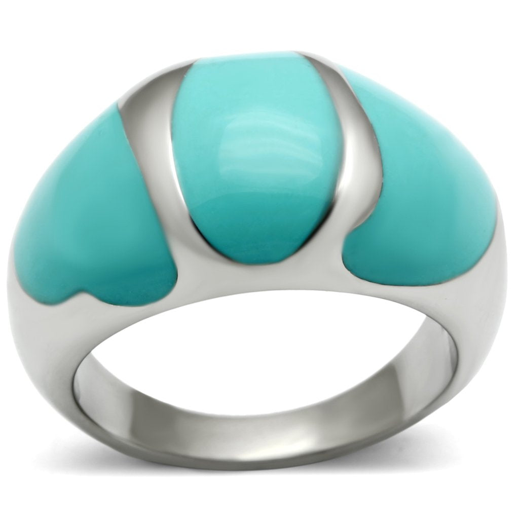 TK509 - High polished (no plating) Stainless Steel Ring with Epoxy  in Turquoise