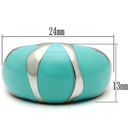 TK509 - High polished (no plating) Stainless Steel Ring with Epoxy  in Turquoise