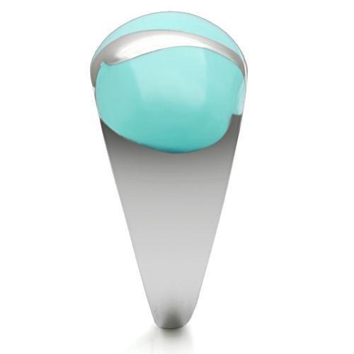 TK509 - High polished (no plating) Stainless Steel Ring with Epoxy  in Turquoise