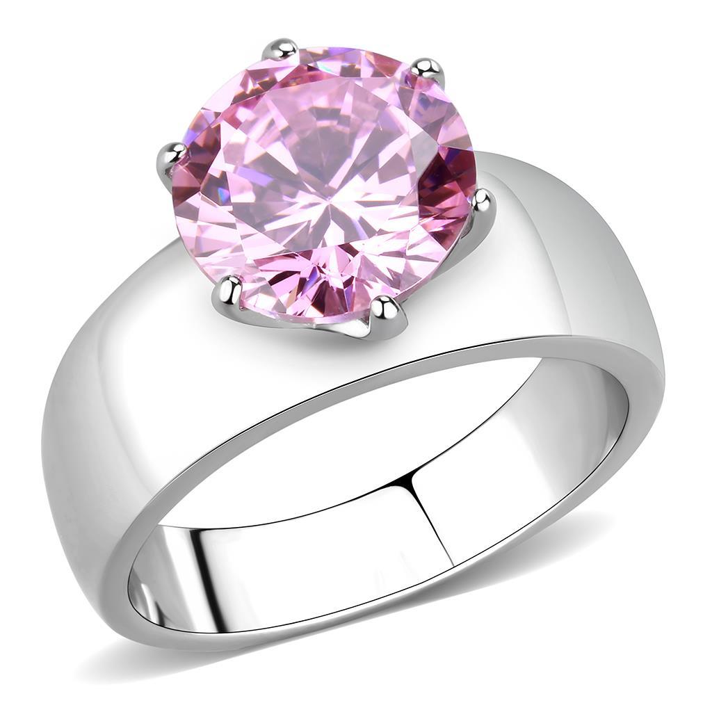 TK52010 - High polished (no plating) Stainless Steel Ring with AAA Grade CZ  in Rose