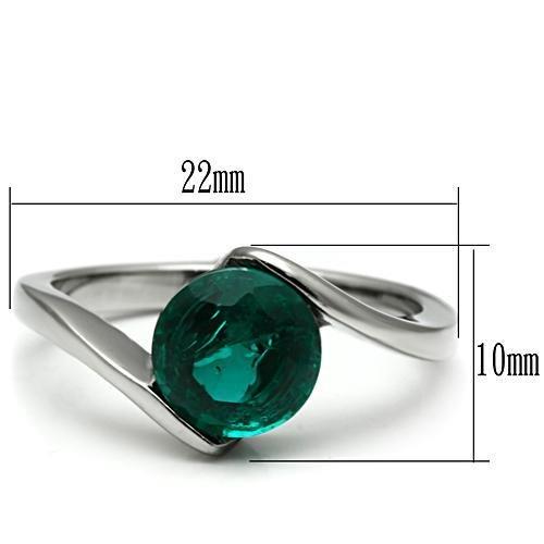 TK523 - High polished (no plating) Stainless Steel Ring with Synthetic Synthetic Glass in Blue Zircon