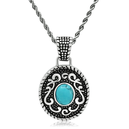 TK550 - High polished (no plating) Stainless Steel Necklace with Synthetic Turquoise in Sea Blue