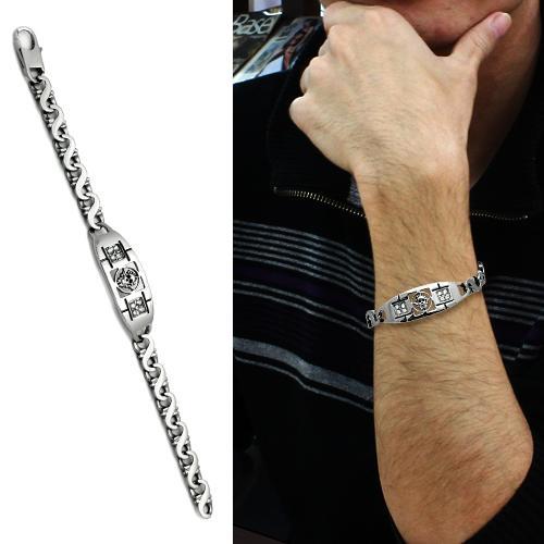 TK574 - High polished (no plating) Stainless Steel Bracelet with AAA Grade CZ  in Clear