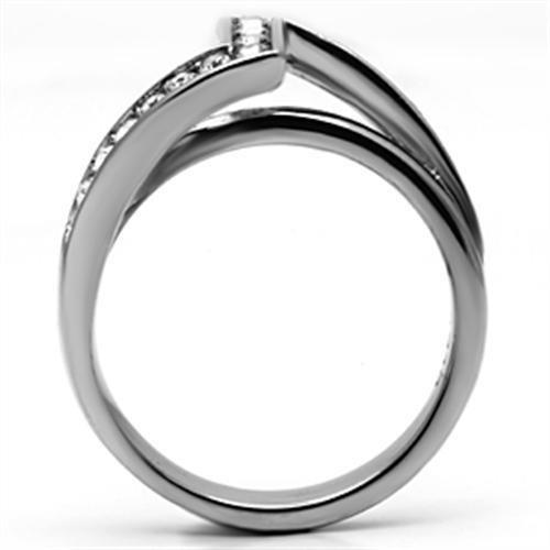 TK624 - High polished (no plating) Stainless Steel Ring with Top Grade Crystal  in Clear