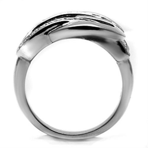 TK634 - High polished (no plating) Stainless Steel Ring with Top Grade Crystal  in Clear