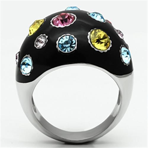 TK640 - High polished (no plating) Stainless Steel Ring with Top Grade Crystal  in Multi Color