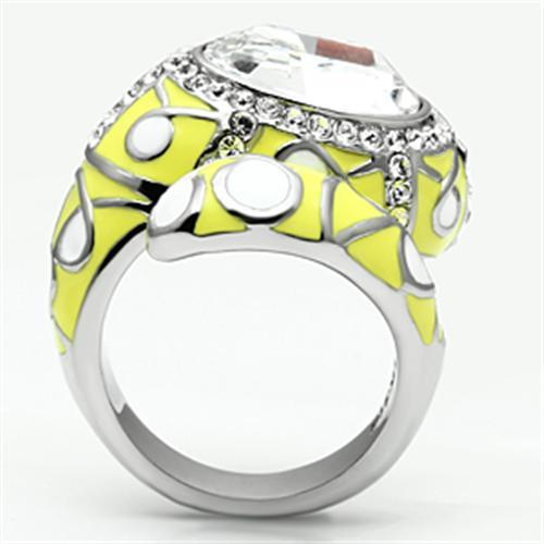 TK643 - High polished (no plating) Stainless Steel Ring with Top Grade Crystal  in Clear