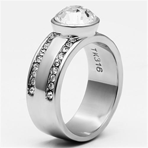 TK646 - High polished (no plating) Stainless Steel Ring with Top Grade Crystal  in Clear