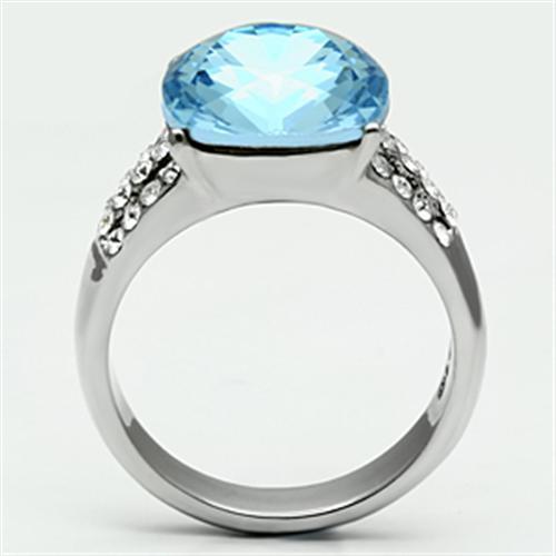 TK647 - High polished (no plating) Stainless Steel Ring with Top Grade Crystal  in Sea Blue