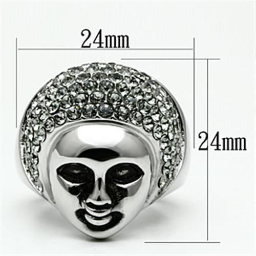 TK668 - High polished (no plating) Stainless Steel Ring with Top Grade Crystal  in Black Diamond