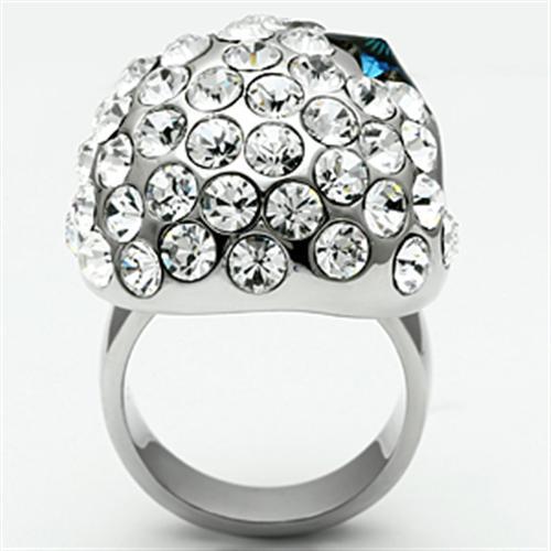 TK669 - High polished (no plating) Stainless Steel Ring with Top Grade Crystal  in Capri Blue