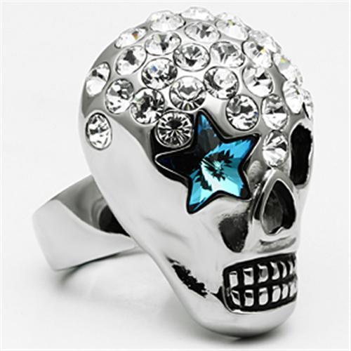 TK669 - High polished (no plating) Stainless Steel Ring with Top Grade Crystal  in Capri Blue