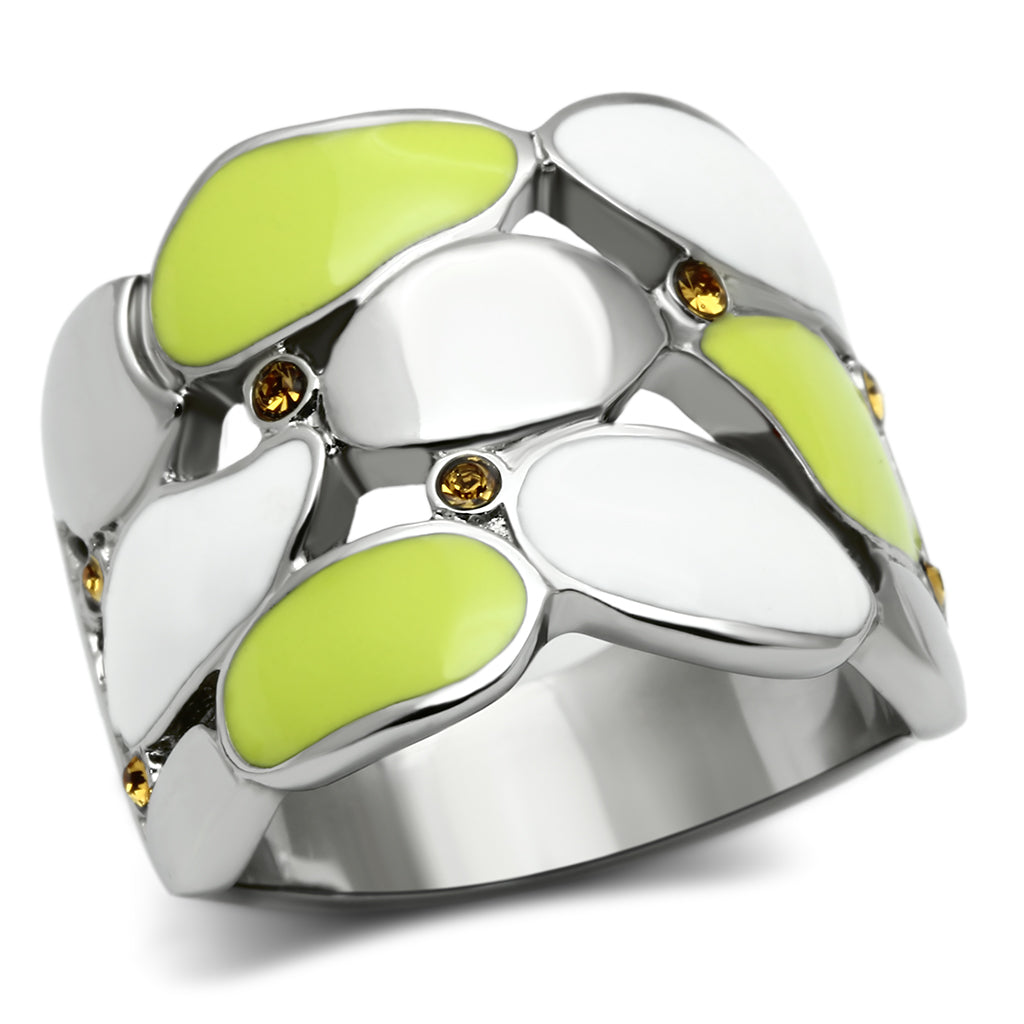 TK693 - High polished (no plating) Stainless Steel Ring with Top Grade Crystal  in Topaz