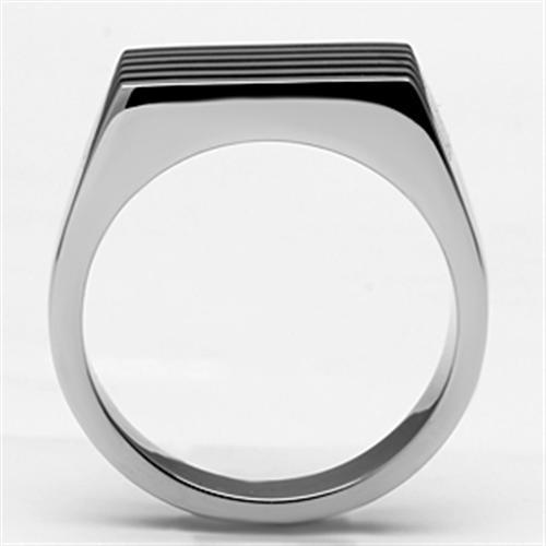 TK705 - High polished (no plating) Stainless Steel Ring with Epoxy  in Jet