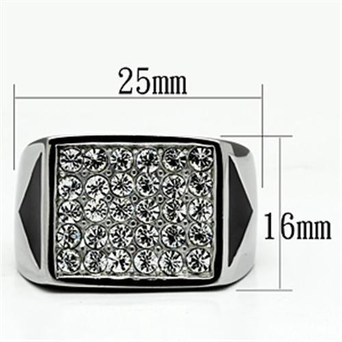 TK707 - High polished (no plating) Stainless Steel Ring with Top Grade Crystal  in Clear