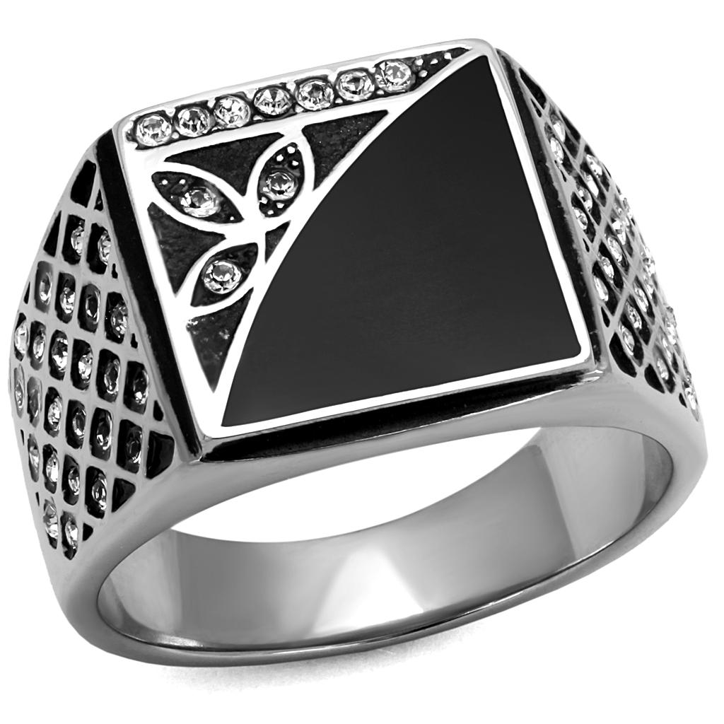 TK711 - High polished (no plating) Stainless Steel Ring with Top Grade Crystal  in Clear