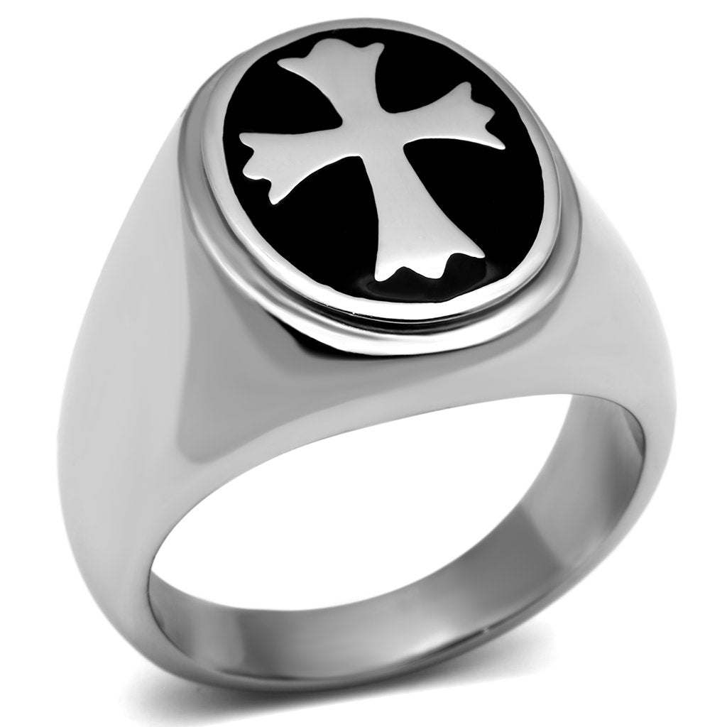 TK714 - High polished (no plating) Stainless Steel Ring with Epoxy  in Jet