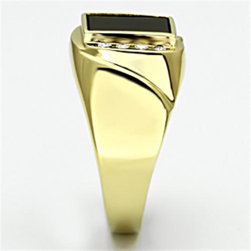 TK722 - IP Gold(Ion Plating) Stainless Steel Ring with Semi-Precious Onyx in Jet