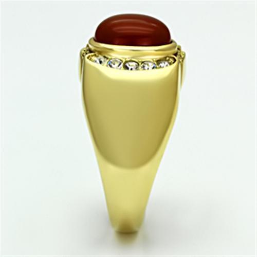 TK729 - IP Gold(Ion Plating) Stainless Steel Ring with Semi-Precious Agate in Siam