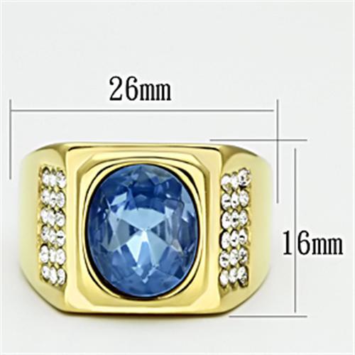 TK730 - IP Gold(Ion Plating) Stainless Steel Ring with Synthetic Synthetic Glass in Light Sapphire