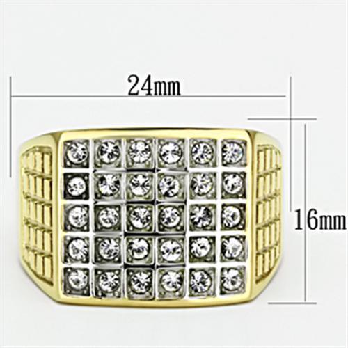 TK734 - Two-Tone IP Gold (Ion Plating) Stainless Steel Ring with Top Grade Crystal  in Clear