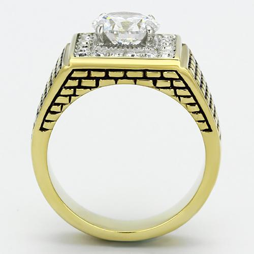 TK735 - Two-Tone IP Gold (Ion Plating) Stainless Steel Ring with AAA Grade CZ  in Clear