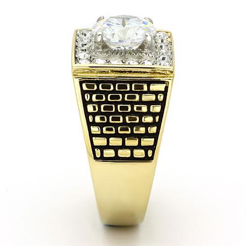 TK735 - Two-Tone IP Gold (Ion Plating) Stainless Steel Ring with AAA Grade CZ  in Clear