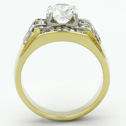 TK736 - Two-Tone IP Gold (Ion Plating) Stainless Steel Ring with AAA Grade CZ  in Clear