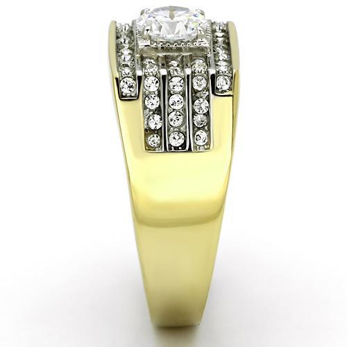 TK737 - Two-Tone IP Gold (Ion Plating) Stainless Steel Ring with AAA Grade CZ  in Clear