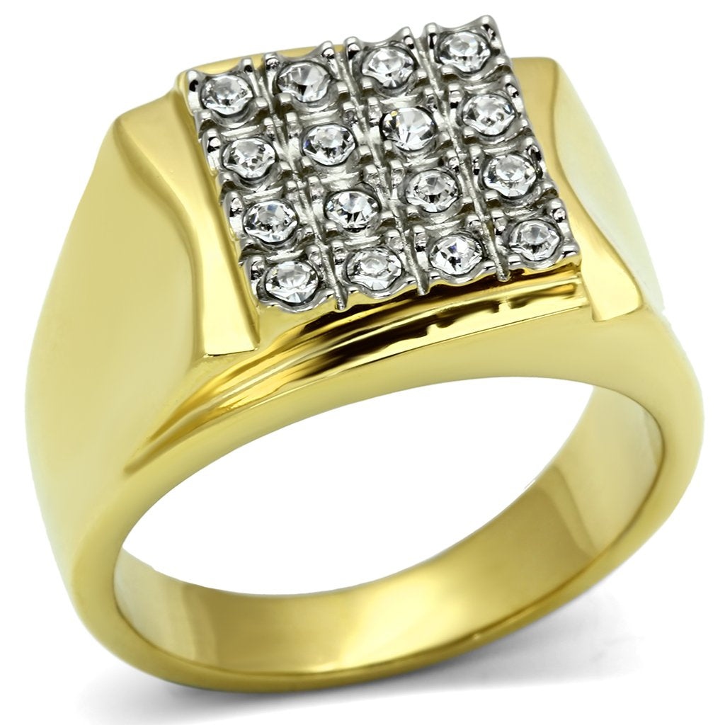 TK751 - Two-Tone IP Gold (Ion Plating) Stainless Steel Ring with Top Grade Crystal  in Clear