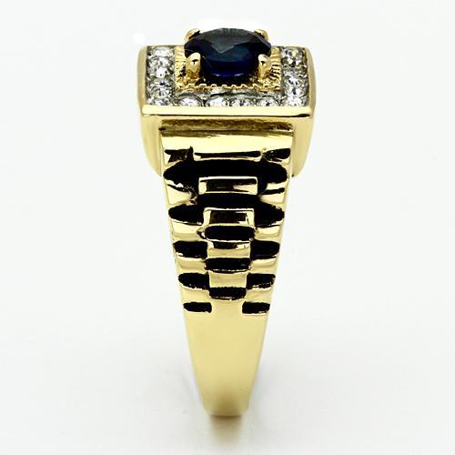 TK754 - Two-Tone IP Gold (Ion Plating) Stainless Steel Ring with Synthetic Synthetic Glass in Montana