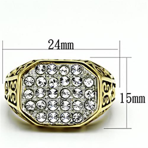 TK757 - Two-Tone IP Gold (Ion Plating) Stainless Steel Ring with Top Grade Crystal  in Clear